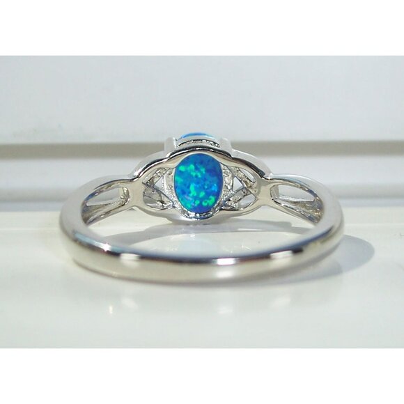 925 Sterling Silver Lab Created Blue Fire Opal - Picture 9 of 15